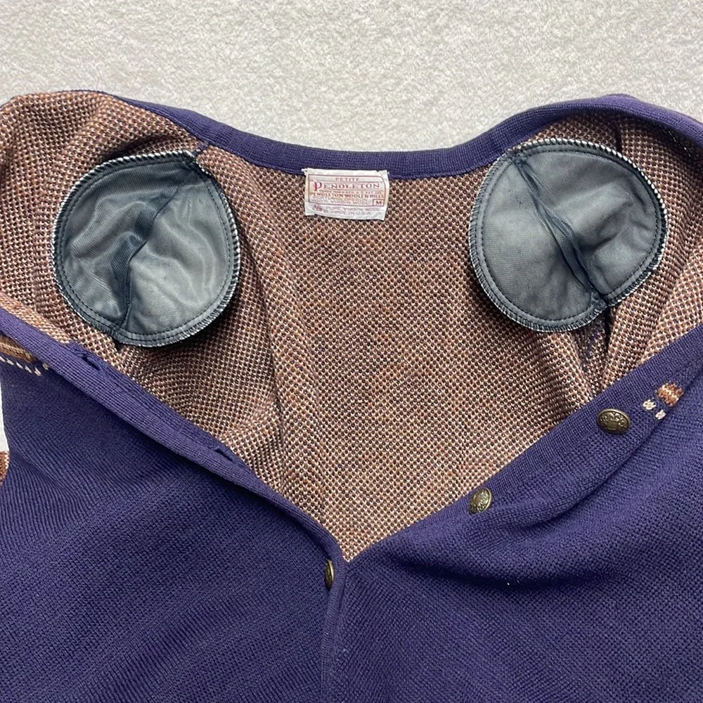 PENDLETON Petite Navy & Brown Swirl Vintage Cardigan Wool Sweater Size Medium